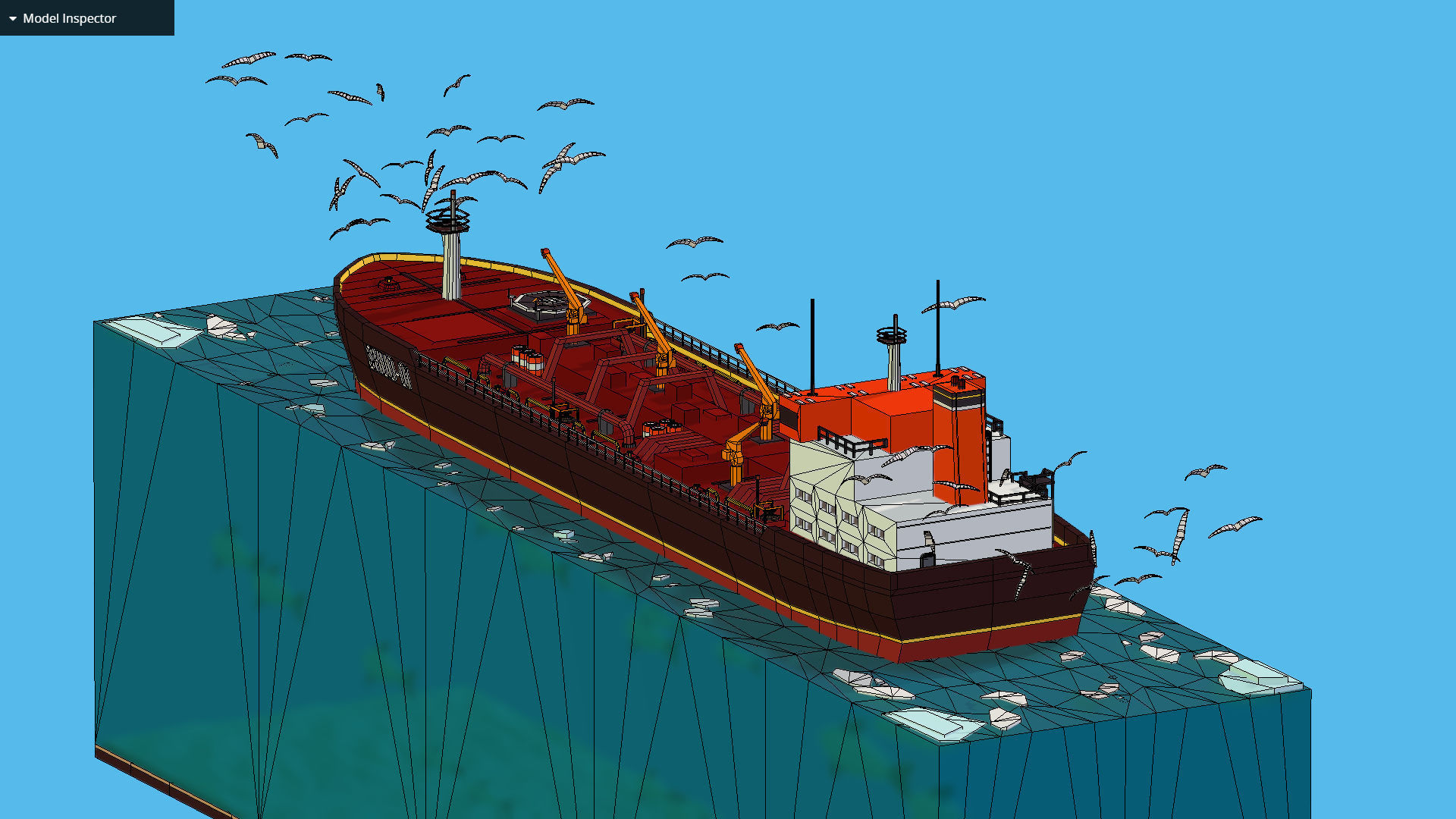Boat Ship Oil Tanker in ocean Low-poly 3D model_44