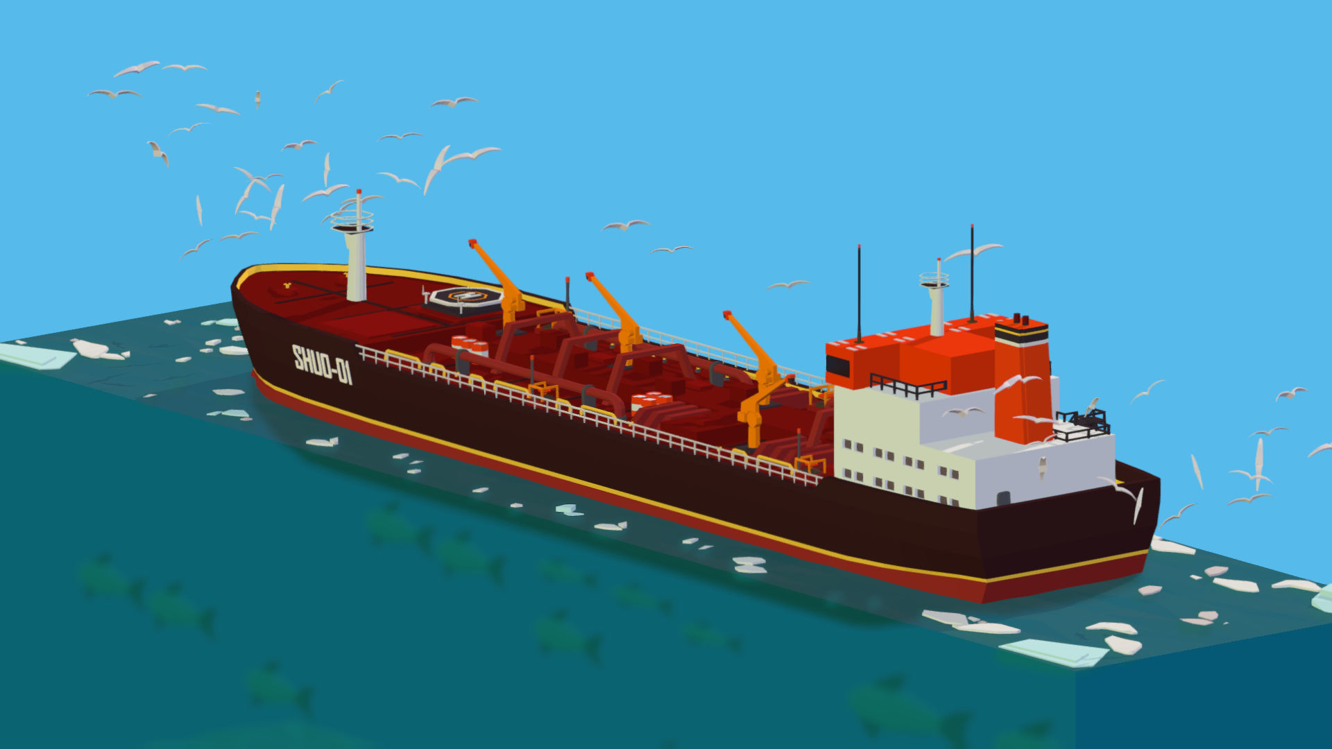 Boat Ship Oil Tanker in ocean Low-poly 3D model_12