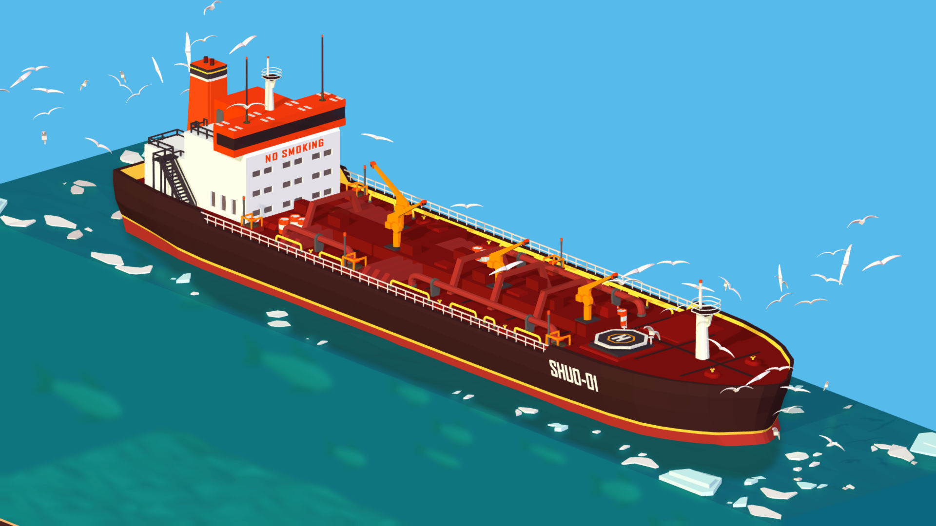 Boat Ship Oil Tanker in ocean Low-poly 3D model_18