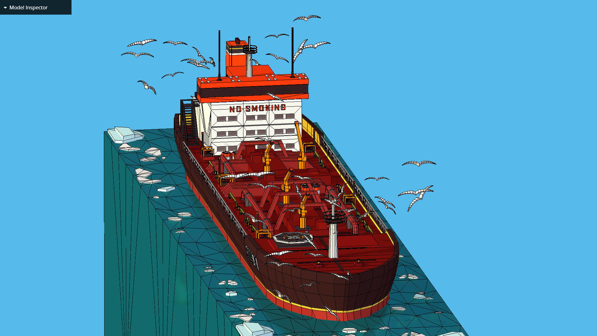 Boat Ship Oil Tanker in ocean Low-poly 3D model_36