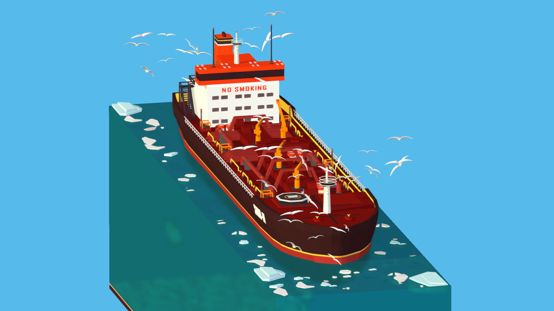 Boat Ship Oil Tanker in ocean Low-poly 3D model_17