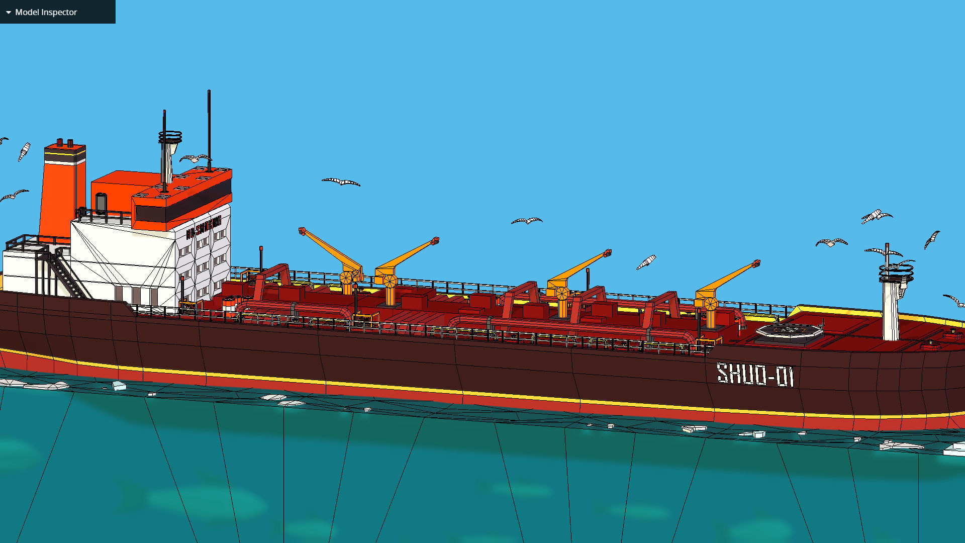Boat Ship Oil Tanker in ocean Low-poly 3D model_38