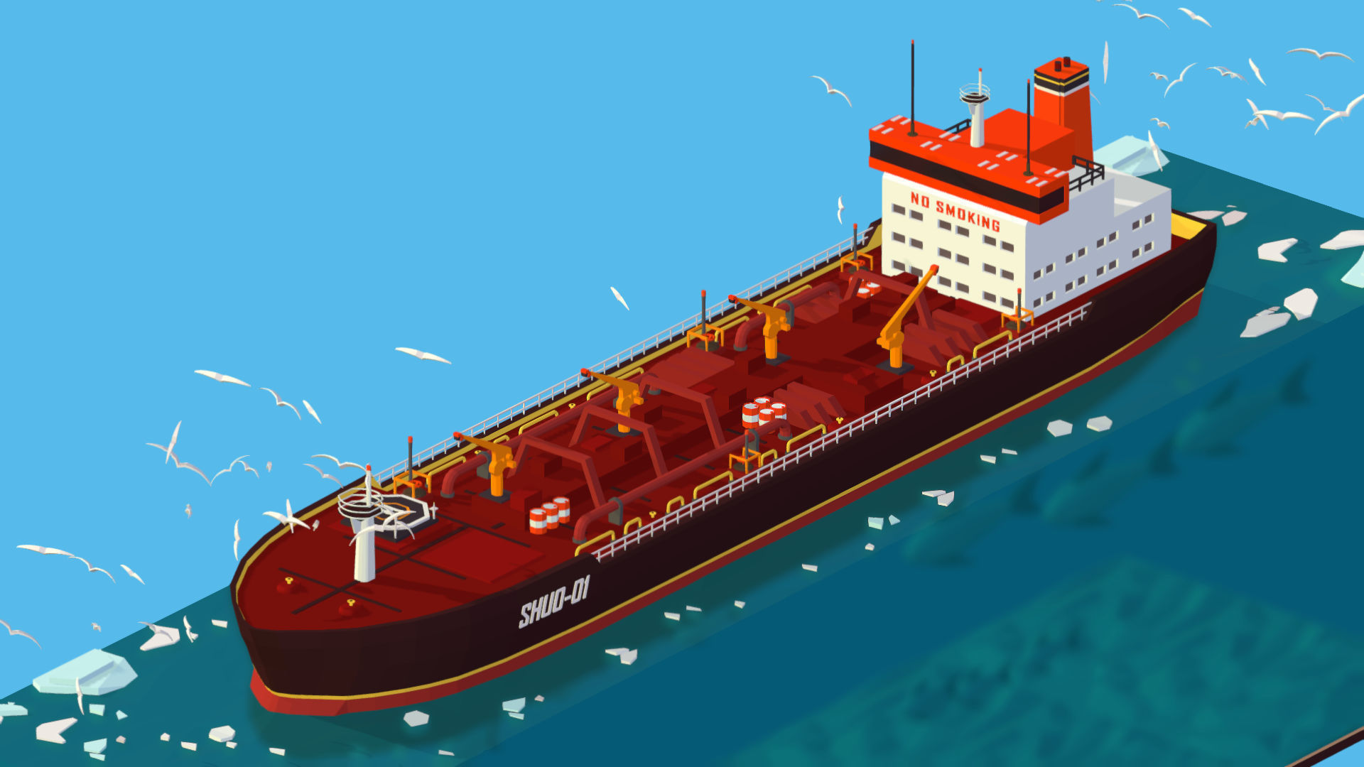 Boat Ship Oil Tanker in ocean Low-poly 3D model_32