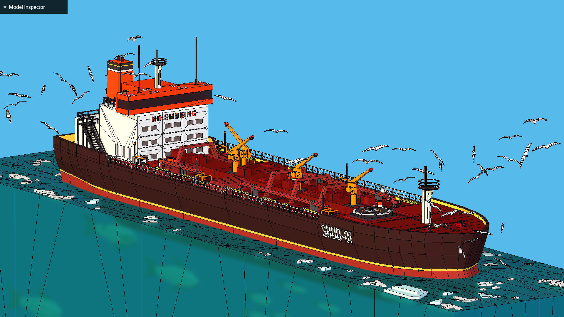 Boat Ship Oil Tanker in ocean Low-poly 3D model_37