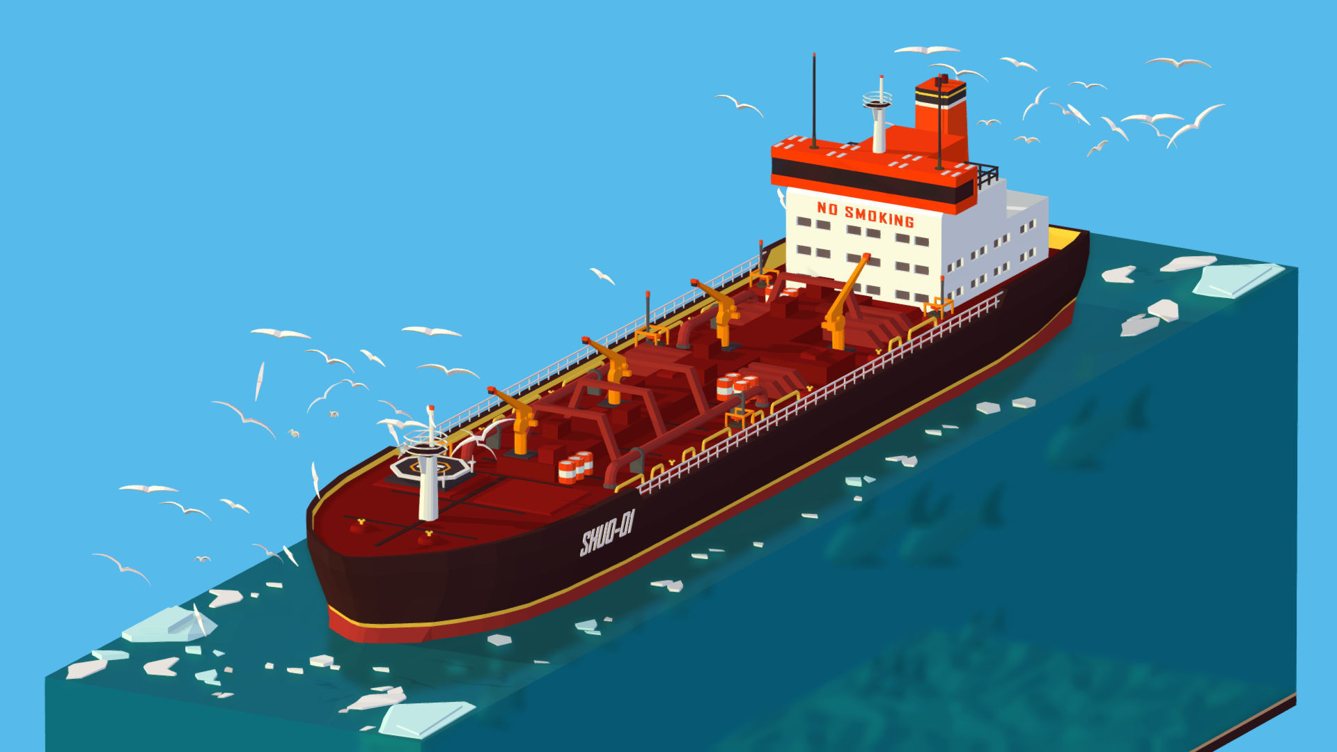 Boat Ship Oil Tanker in ocean Low-poly 3D model_15