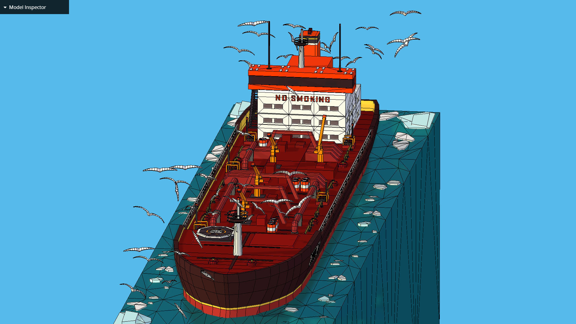 Boat Ship Oil Tanker in ocean Low-poly 3D model_35