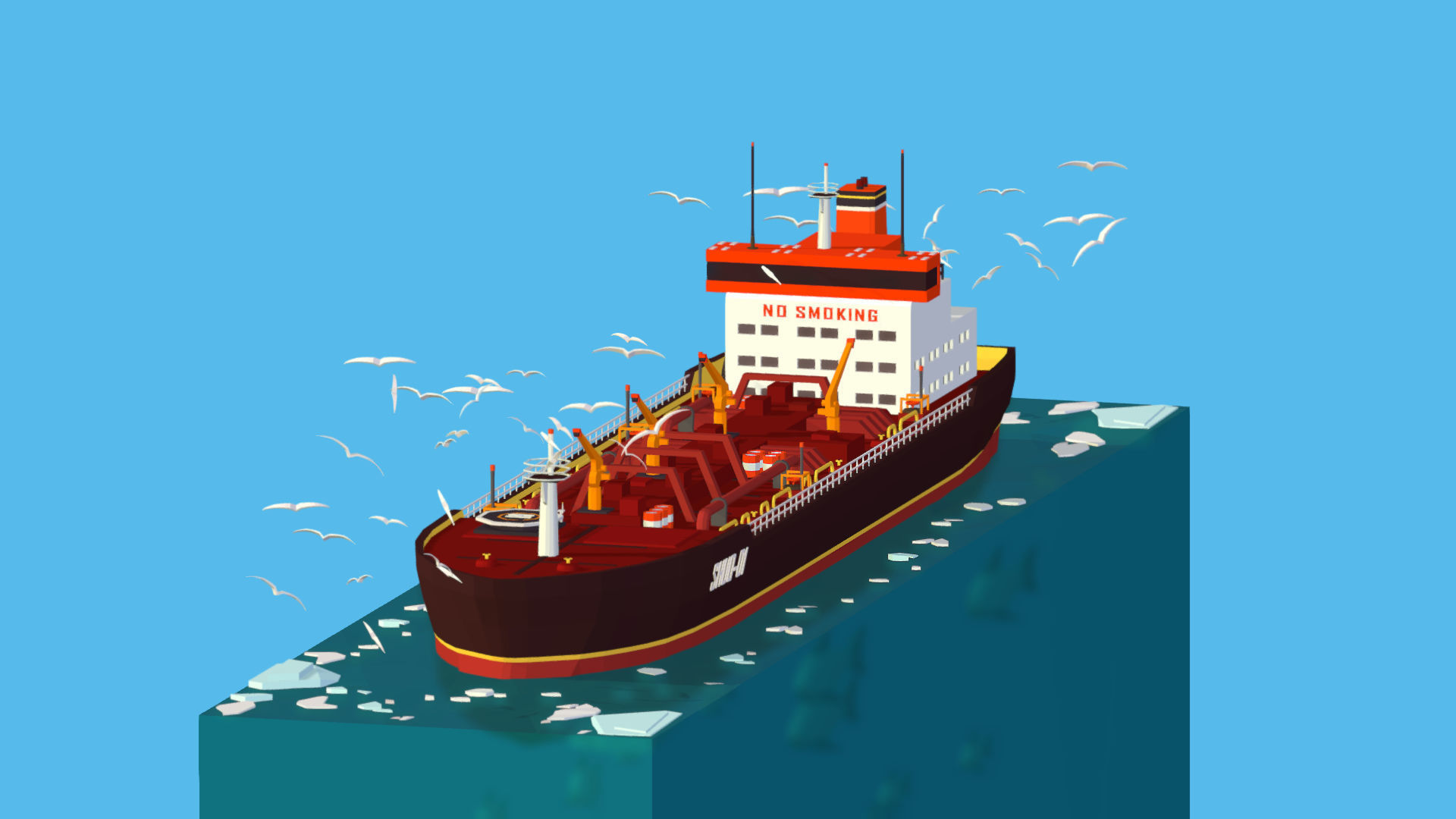Boat Ship Oil Tanker in ocean Low-poly 3D model_2