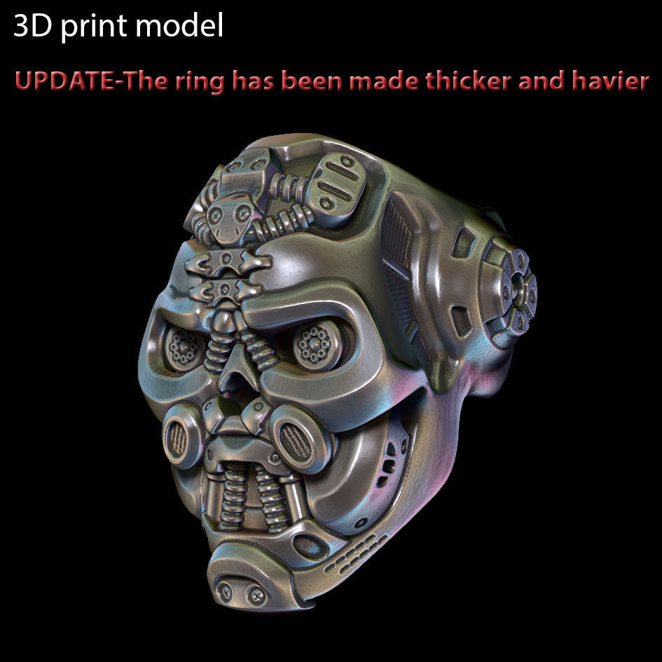 Skull ring jewelry Mech robotic vol1 3D print model_1
