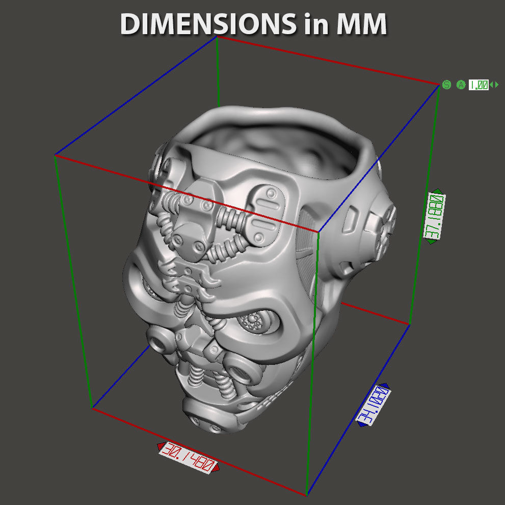 Skull ring jewelry Mech robotic vol1 3D print model_6