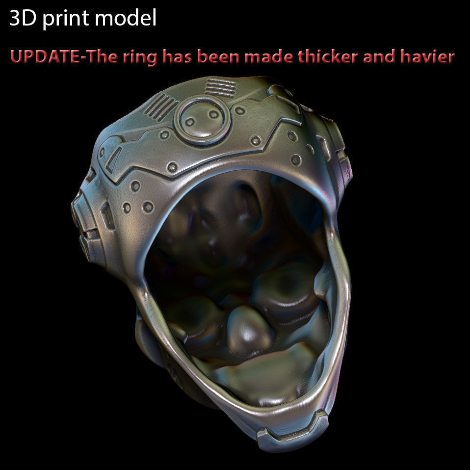 Skull ring jewelry Mech robotic vol1 3D print model_5