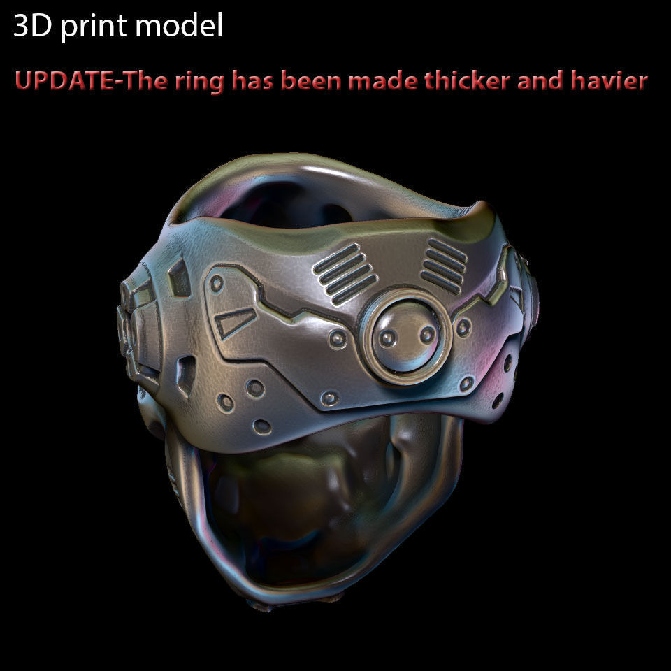 Skull ring jewelry Mech robotic vol1 3D print model_3