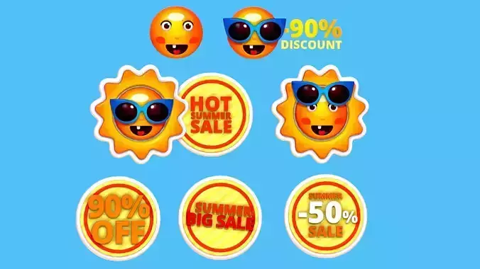 Animated Cartoon Logo Summer Sun Discount 3D model