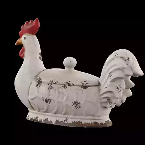 Stoneware Rooster Container Distressed White Finish