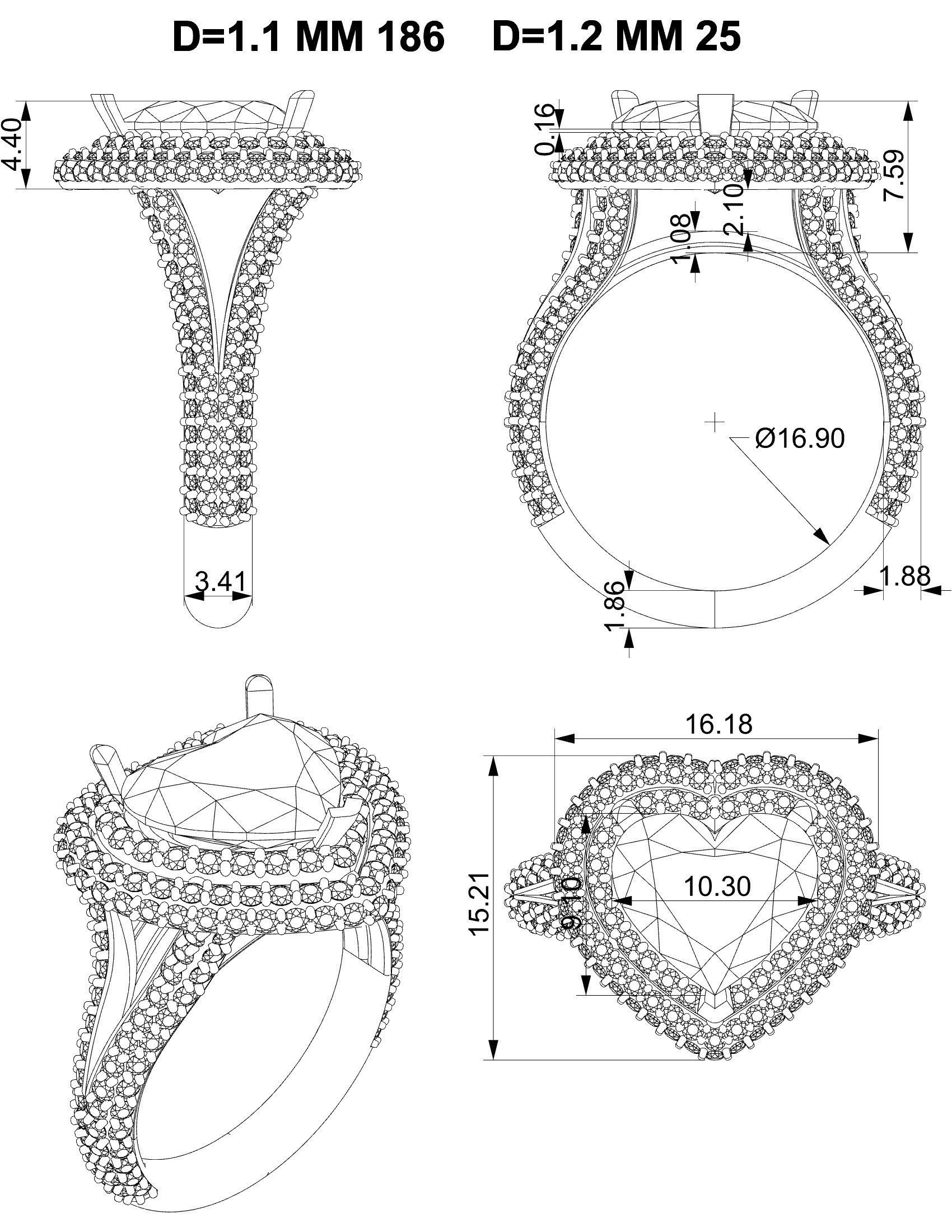 Luxury heart engagement ring 3D print model_4