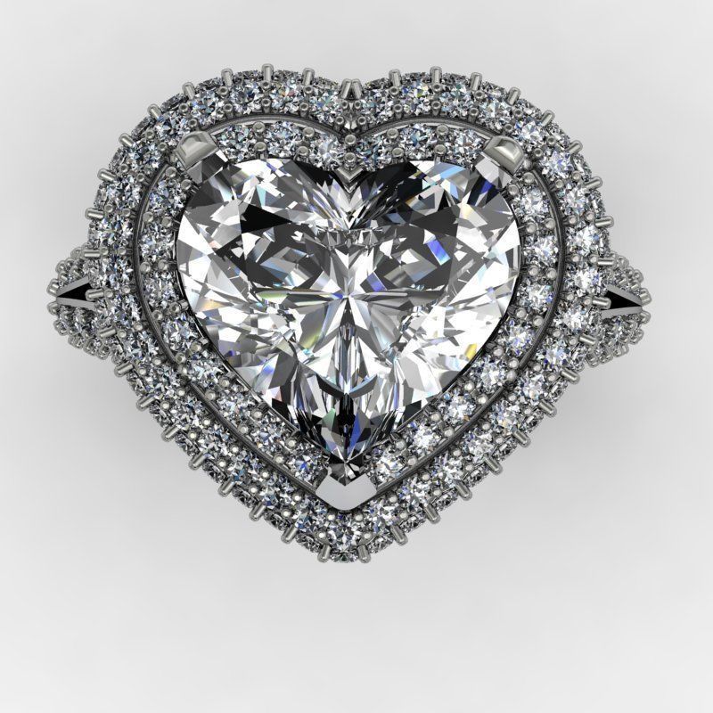 Luxury heart engagement ring 3D print model_1