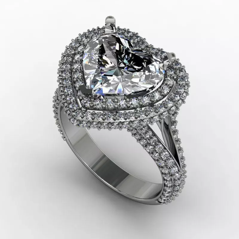 Luxury heart engagement ring 3D print model_0