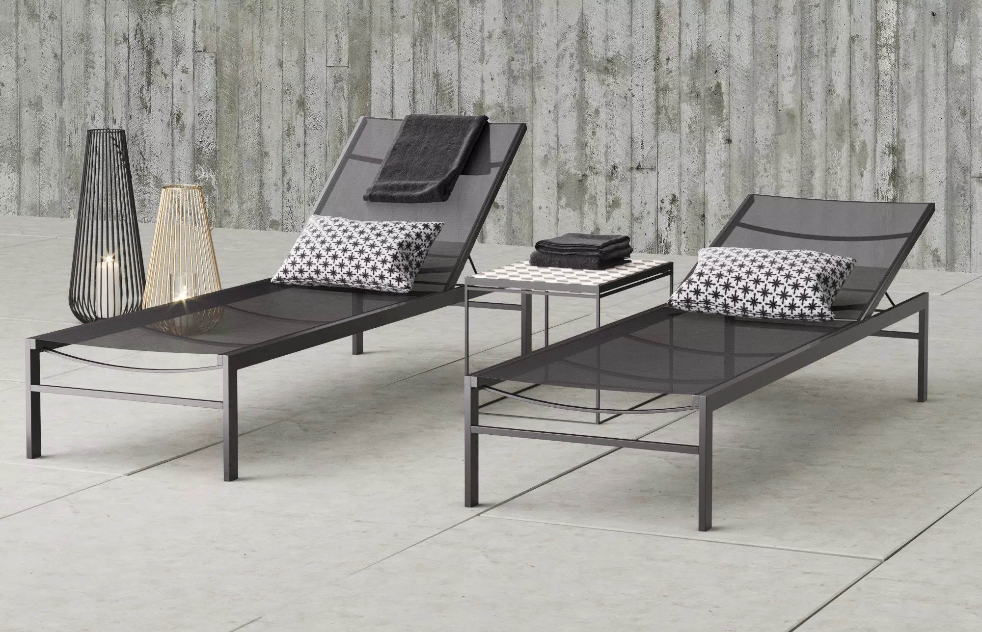 CB2 idle black sun lounger set 3D model_0
