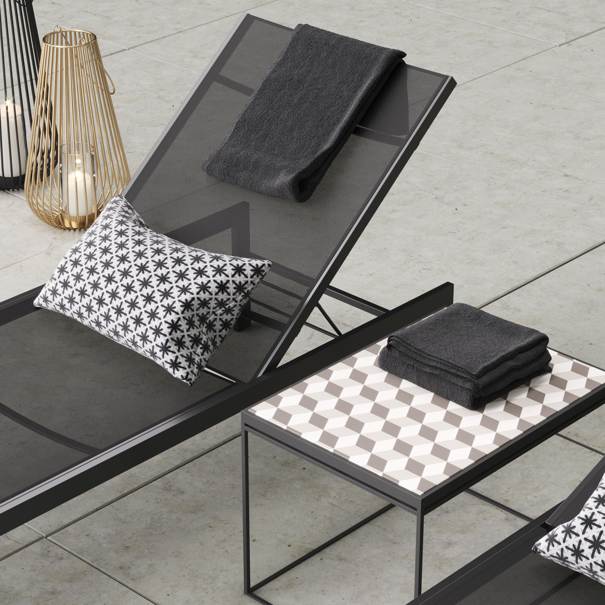 CB2 idle black sun lounger set 3D model_5