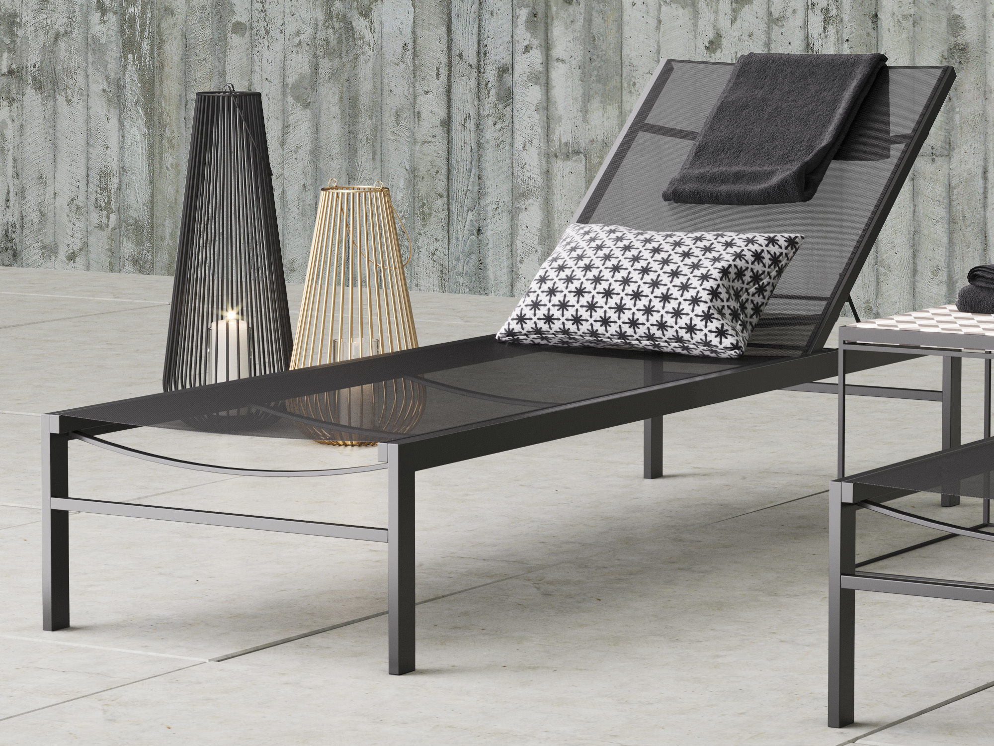 CB2 idle black sun lounger set 3D model_1