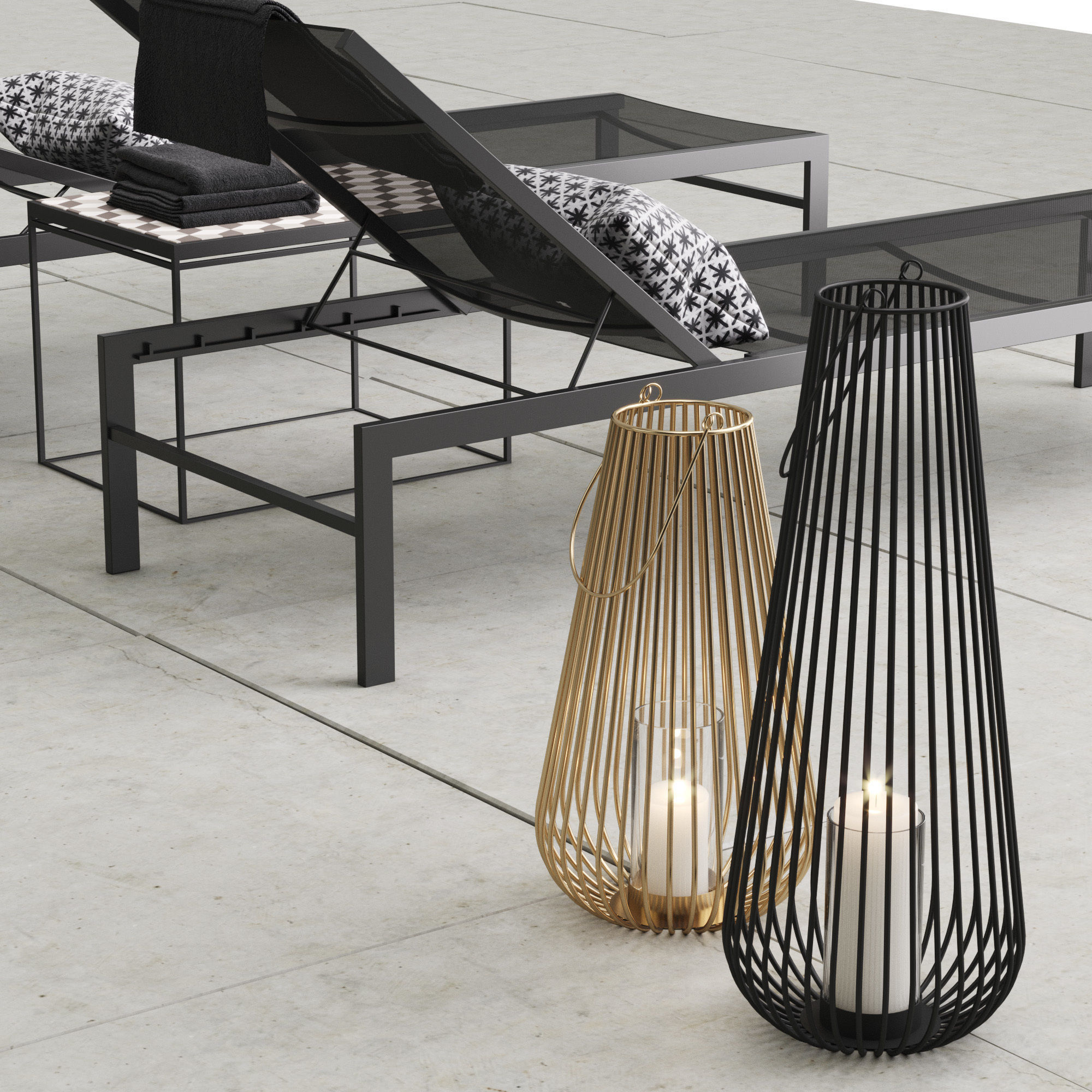 CB2 idle black sun lounger set 3D model_4