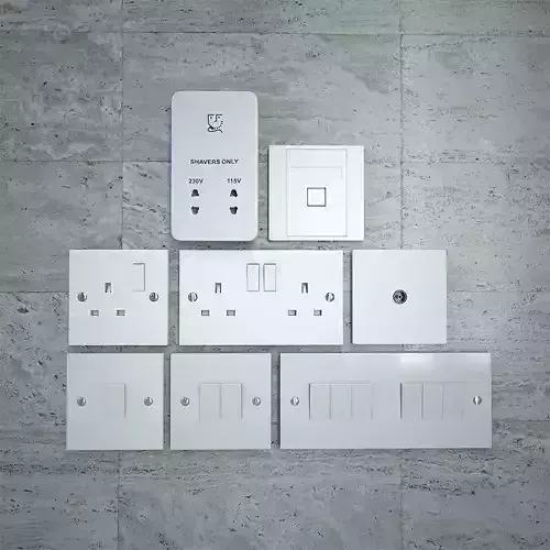 UK Standard Wall Outlets and Light Switches Low-poly 3D model