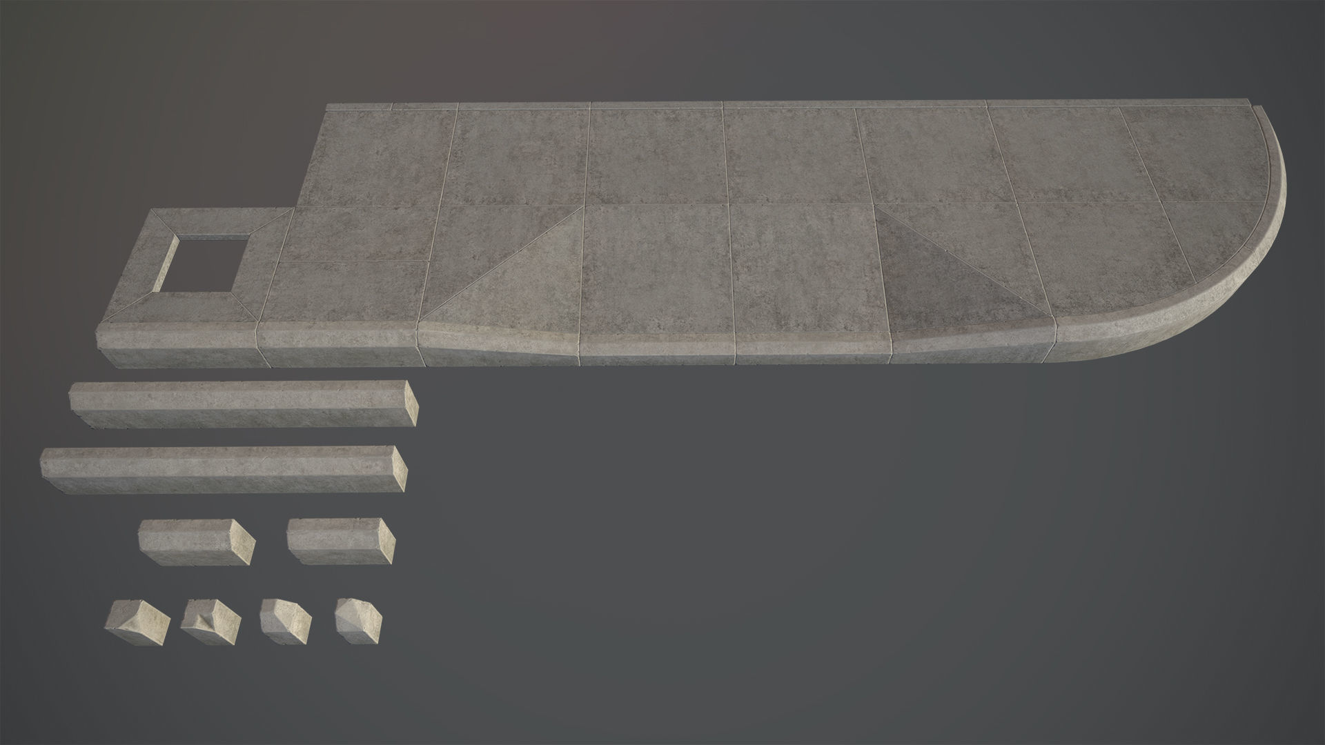 Sidewalk - Modular Set 4 Low-poly 3D model_4