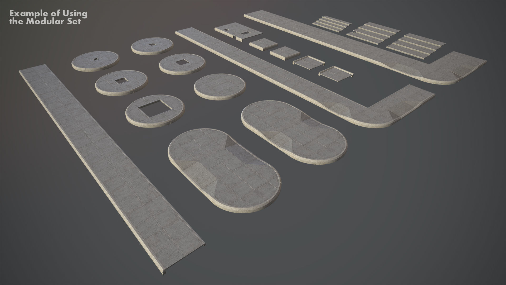 Sidewalk - Modular Set 4 Low-poly 3D model_15