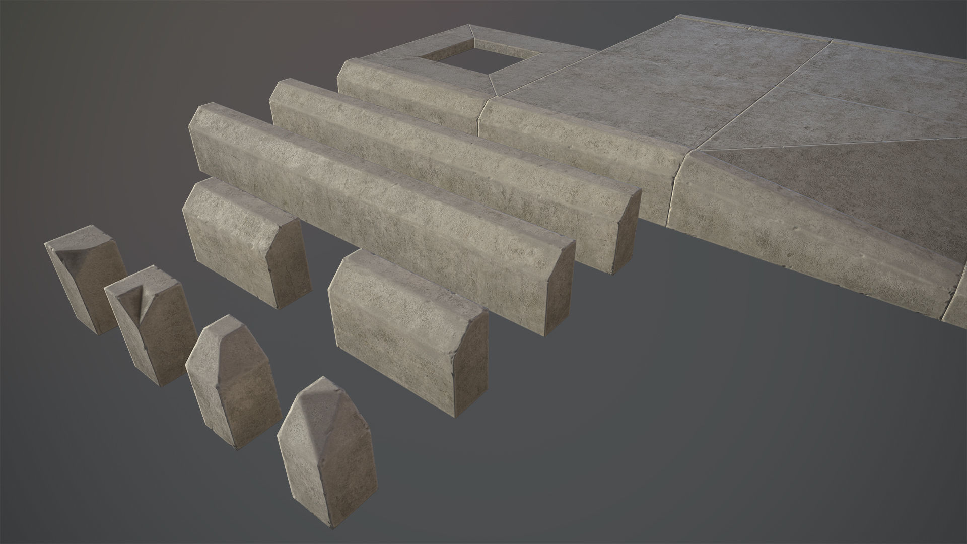 Sidewalk - Modular Set 4 Low-poly 3D model_6