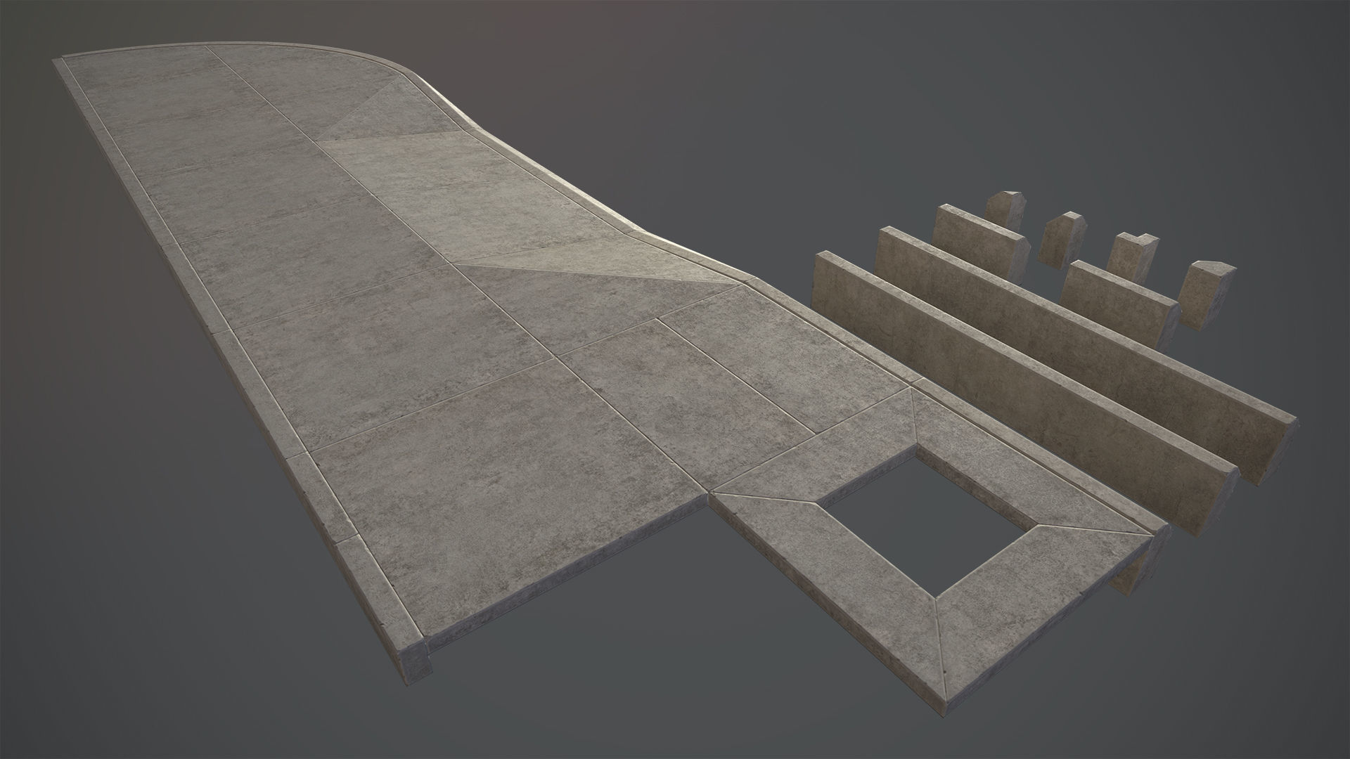 Sidewalk - Modular Set 4 Low-poly 3D model_9