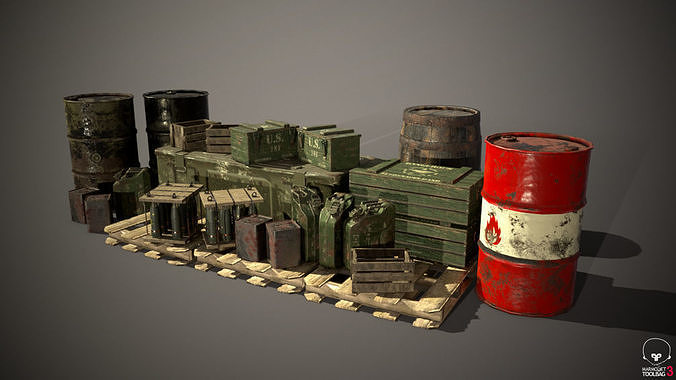 Crates and Barrels Low-poly 3D model