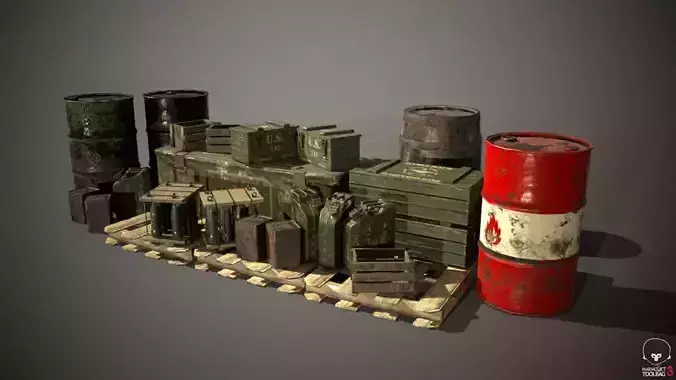 Crates and Barrels Low-poly 3D model