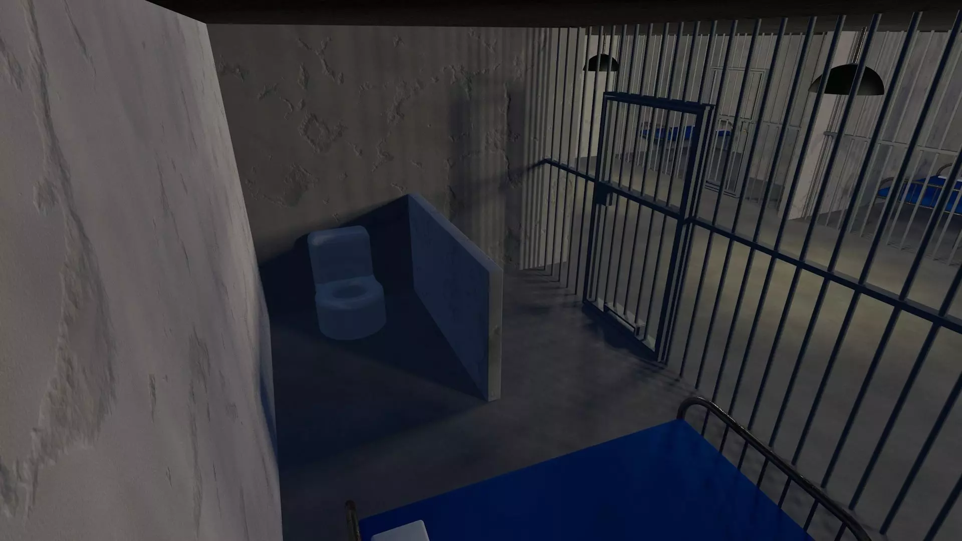 a complete prison with cells and a eating area with a canteen Low-poly 3D model