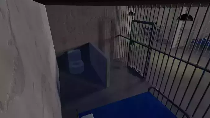 a complete prison with cells and a eating area with a canteen  Low-poly 3D model