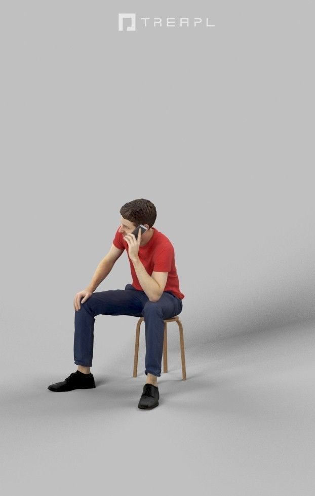 Jayne Casual Man Sitting While Talking On The Phone 3D model_8