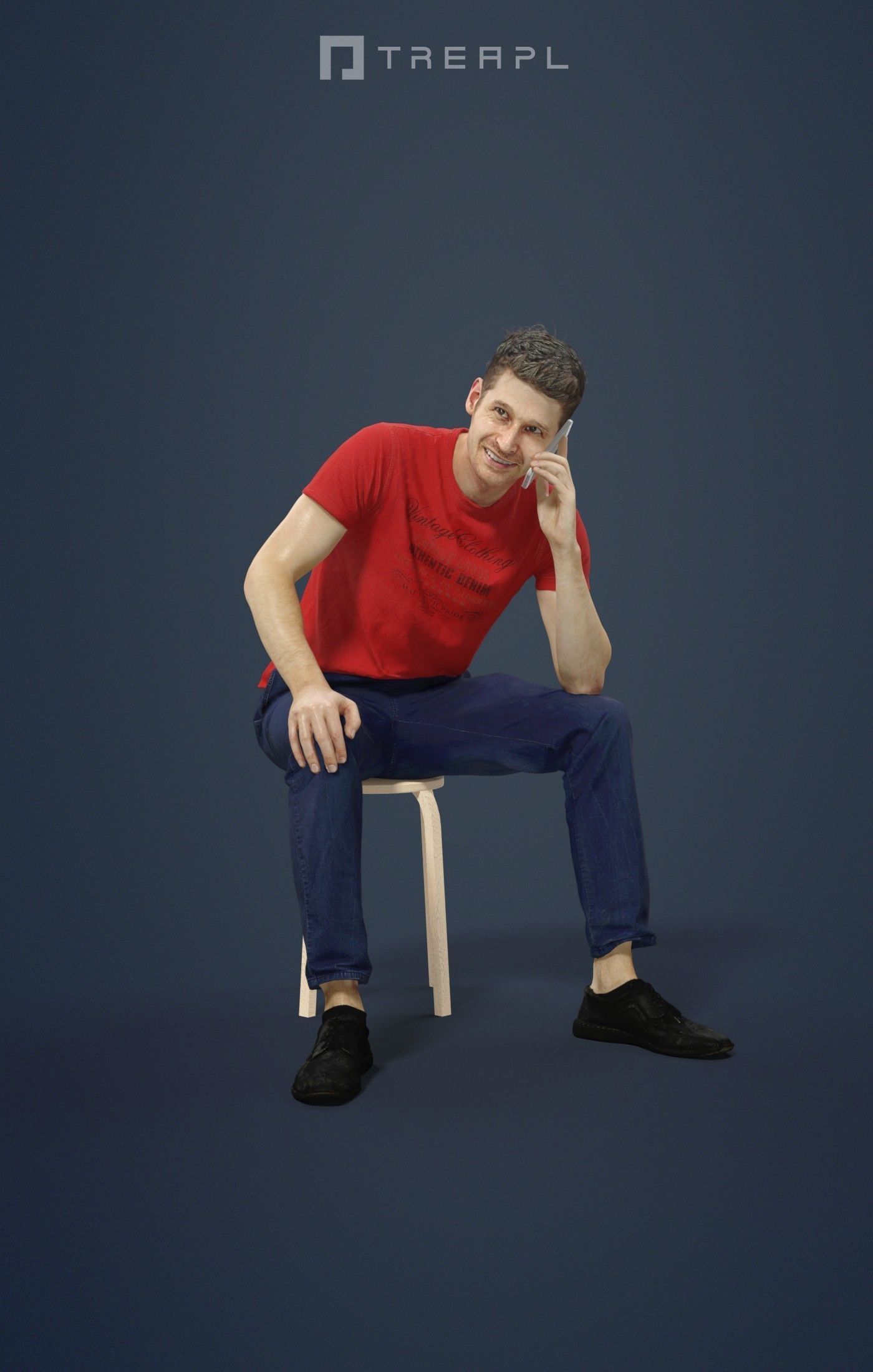 Jayne Casual Man Sitting While Talking On The Phone 3D model_1