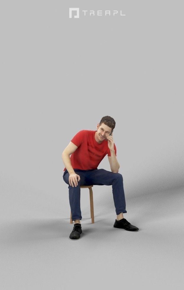 Jayne Casual Man Sitting While Talking On The Phone 3D model_3