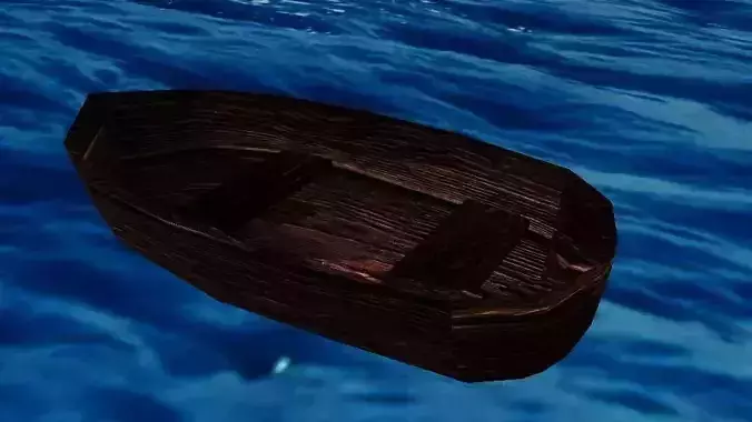 Low poly boat wooden floating in ocean Free low-poly 3D model