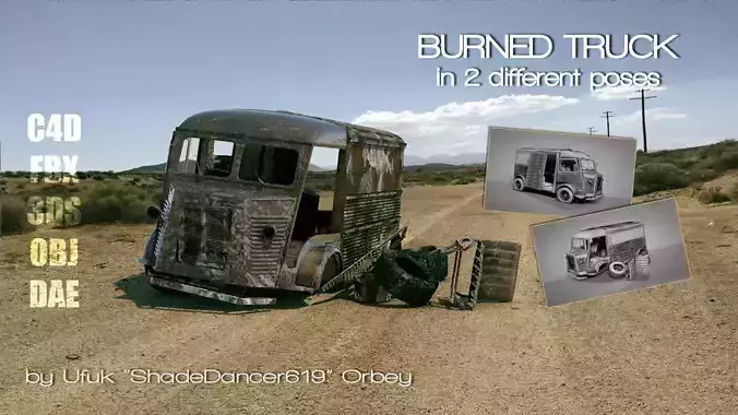 Burned Truck Wreck 3D model