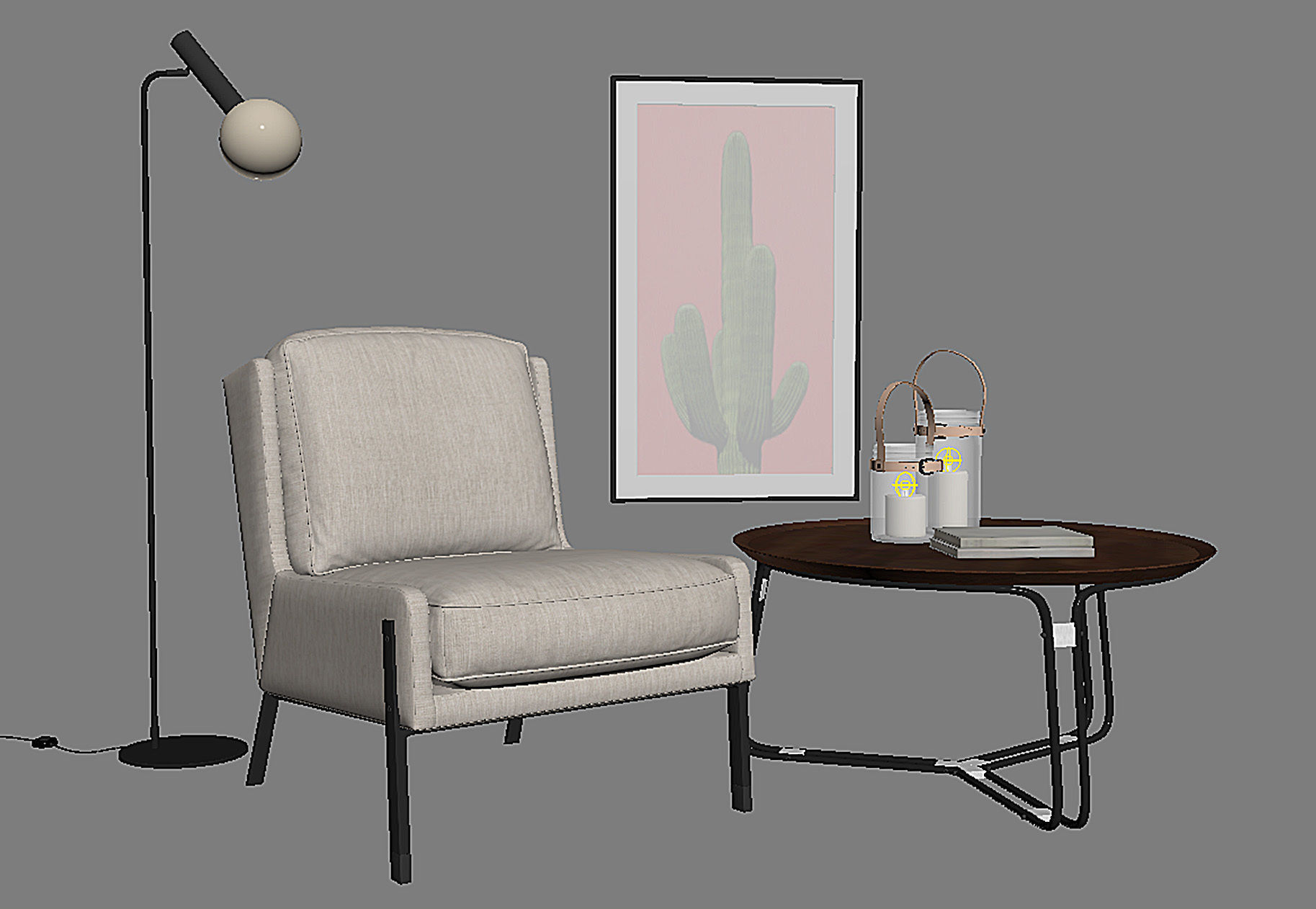 BLINK Easy Chair - QT Coffee Table - Emery Floor Lamp 3D model_11