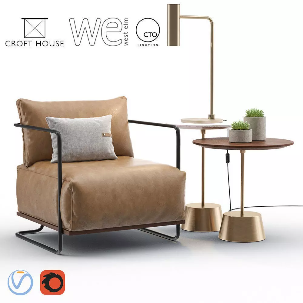 COLIN Chair with MAISIE Side Tables and Heron Table Lamp 3D model_0