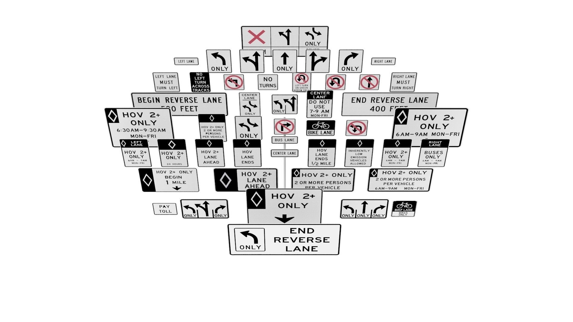 Road Sign US R3 Series Lane Usage And Turns BIM Collection 3D model_37