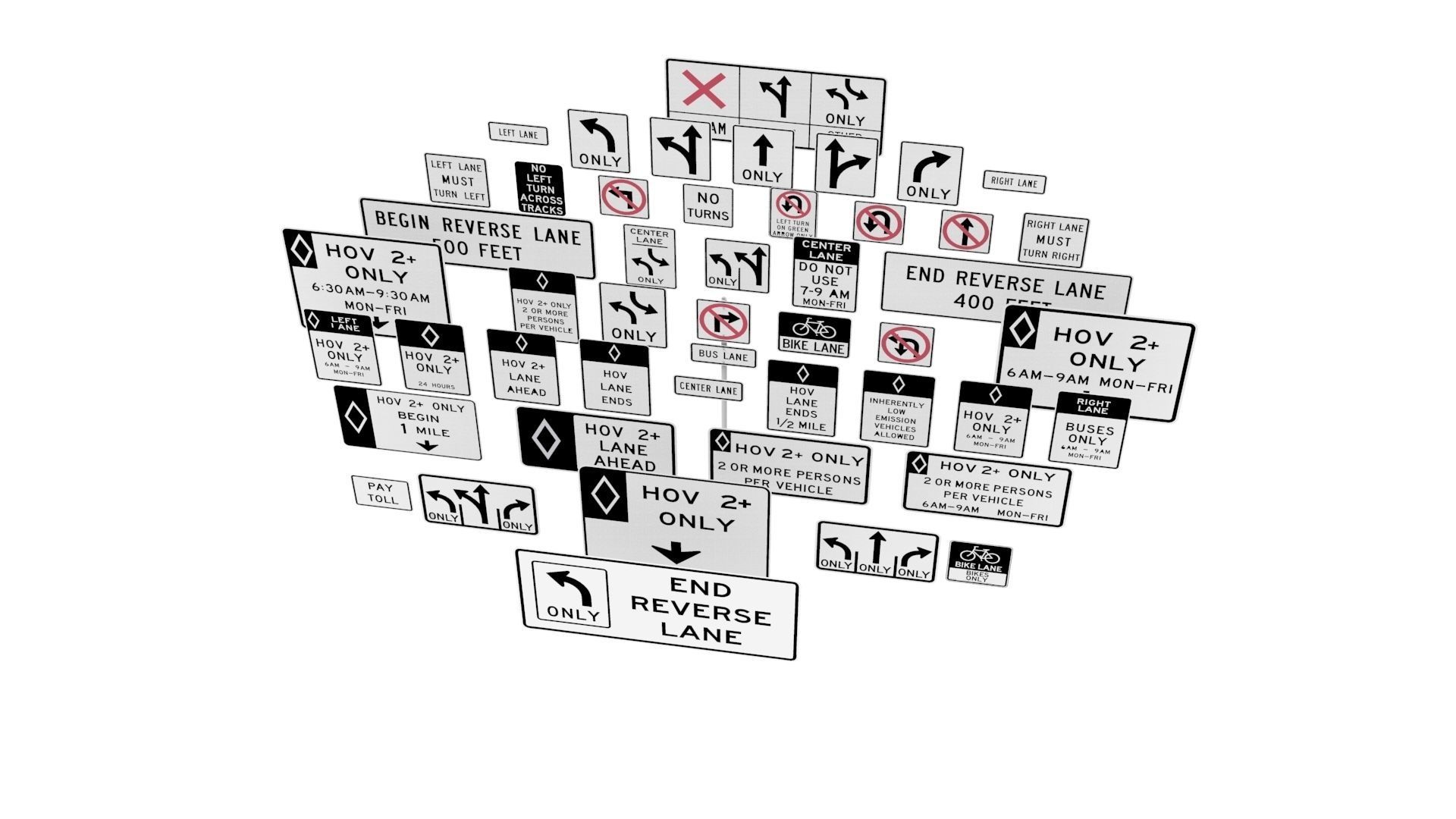 Road Sign US R3 Series Lane Usage And Turns BIM Collection 3D model_38