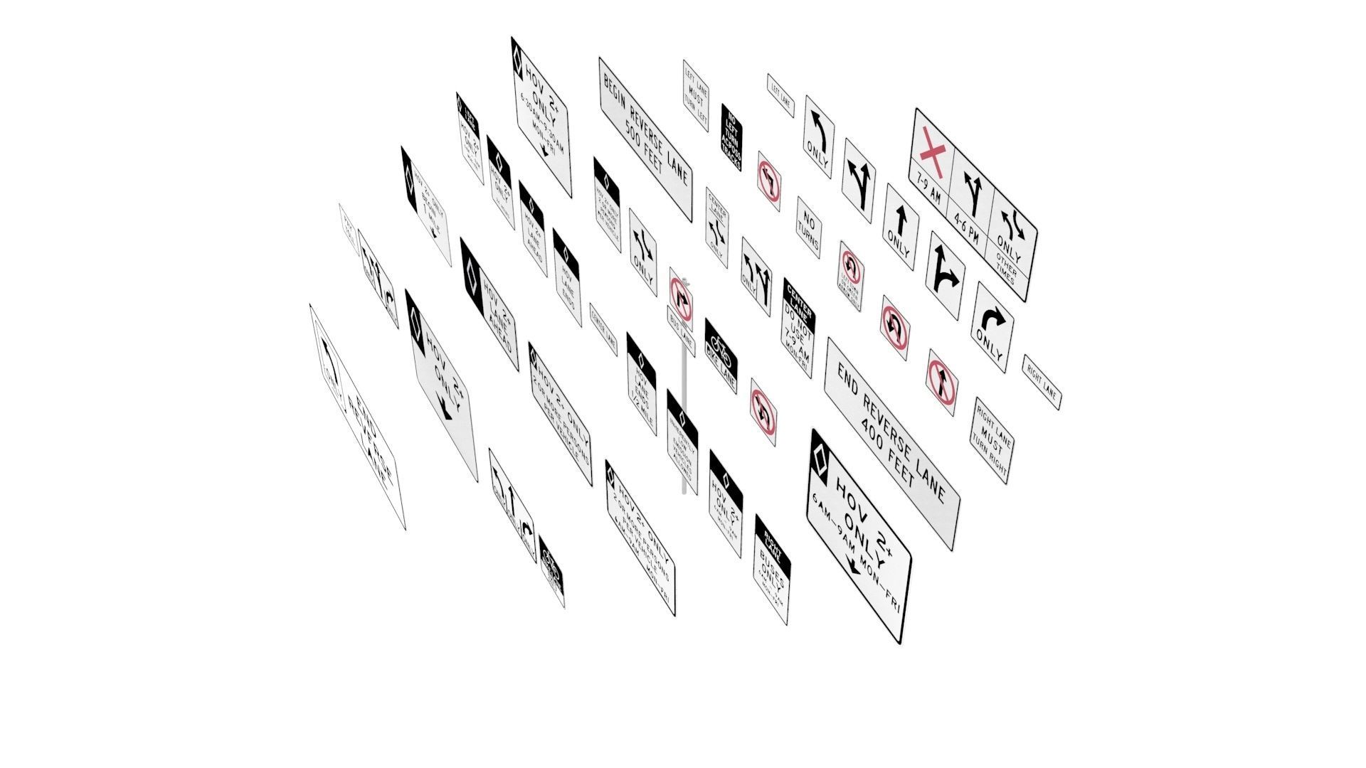 Road Sign US R3 Series Lane Usage And Turns BIM Collection 3D model_5