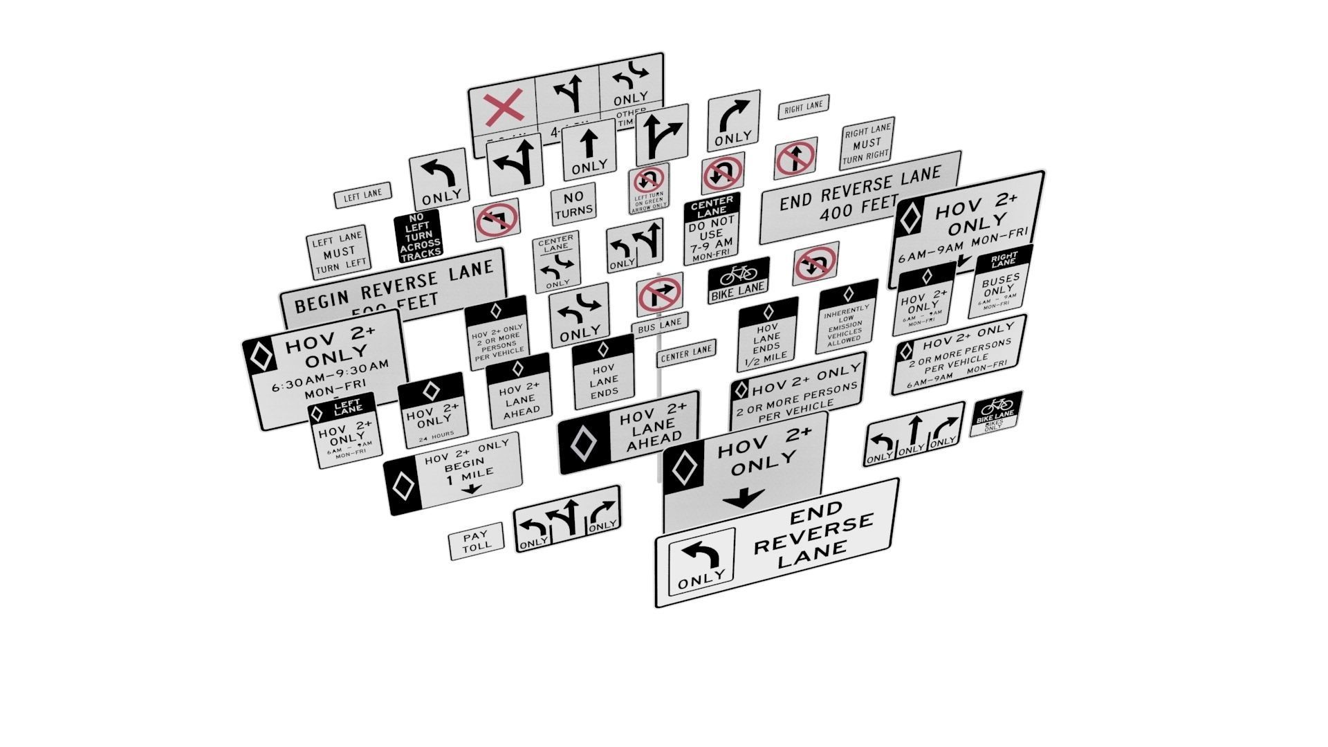 Road Sign US R3 Series Lane Usage And Turns BIM Collection 3D model_33