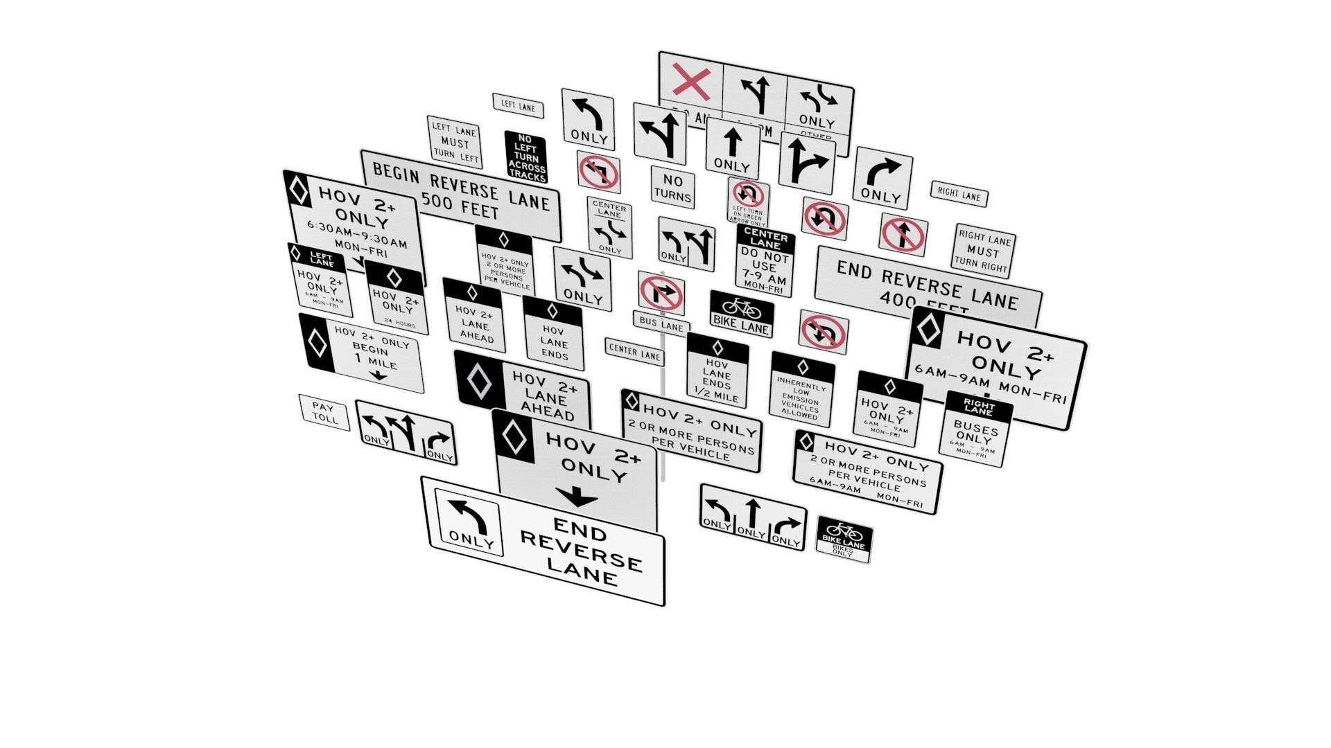 Road Sign US R3 Series Lane Usage And Turns BIM Collection 3D model_39