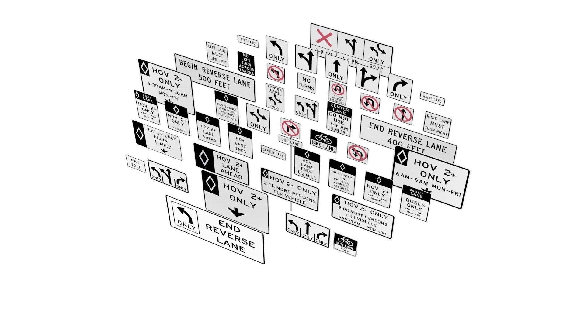 Road Sign US R3 Series Lane Usage And Turns BIM Collection 3D model_40