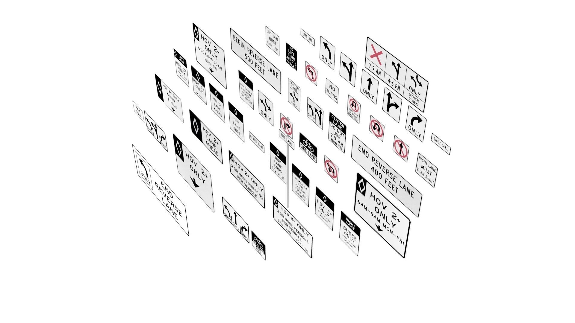 Road Sign US R3 Series Lane Usage And Turns BIM Collection 3D model_4