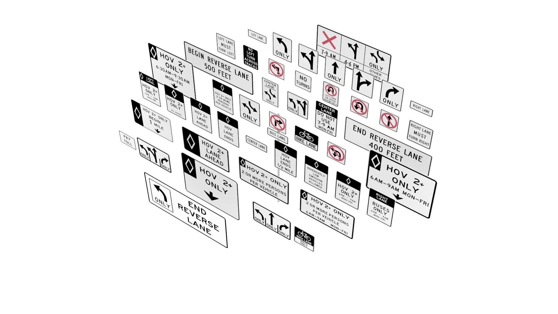 Road Sign US R3 Series Lane Usage And Turns BIM Collection 3D model_2