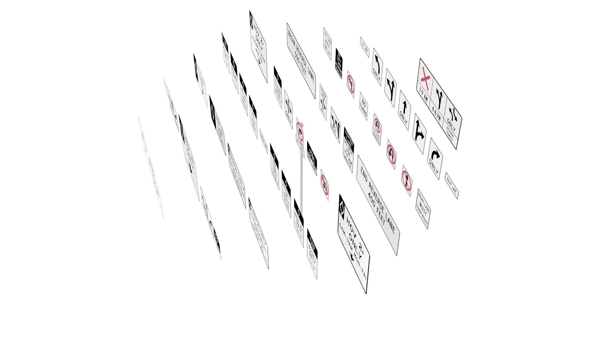 Road Sign US R3 Series Lane Usage And Turns BIM Collection 3D model_6