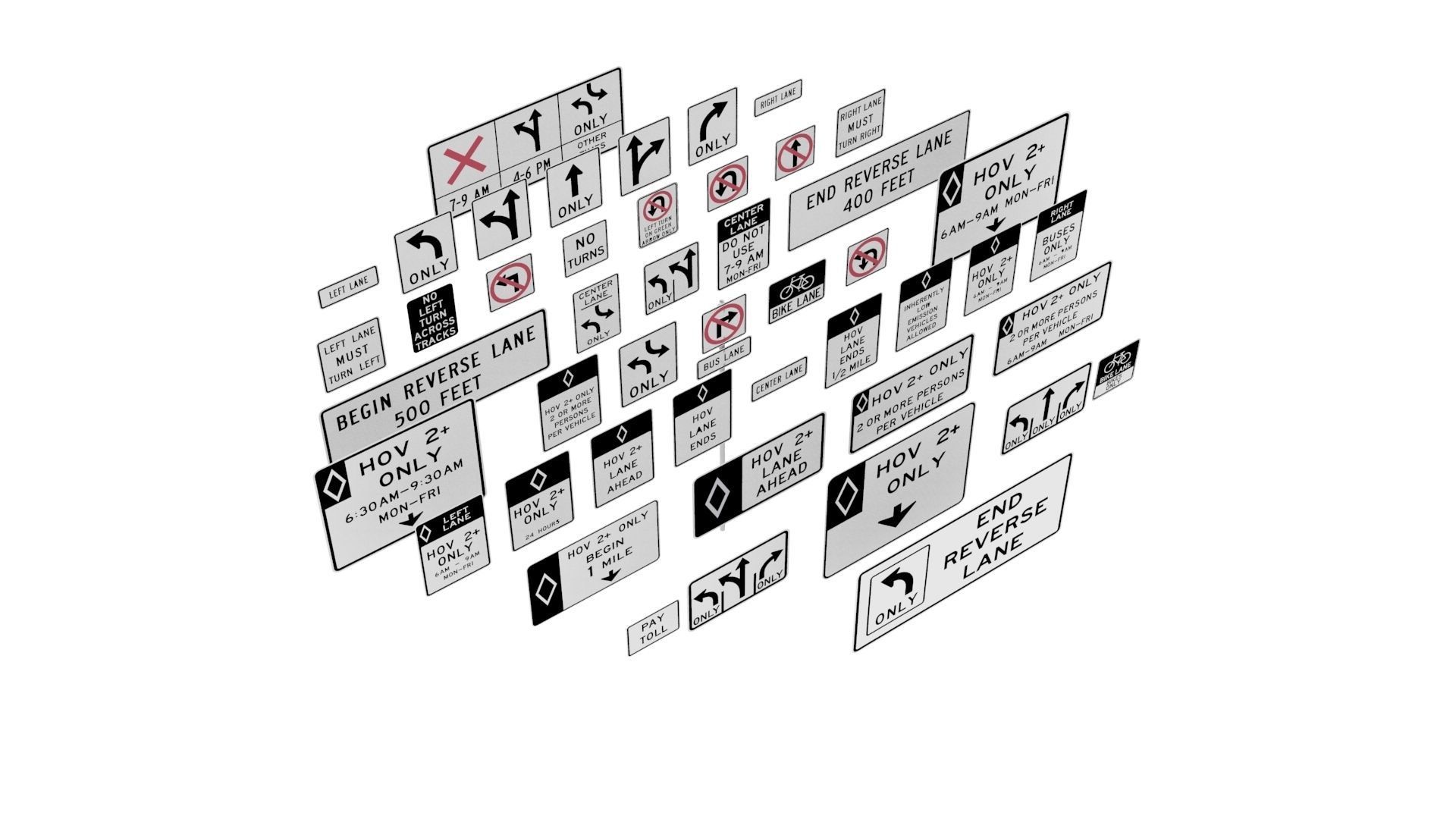 Road Sign US R3 Series Lane Usage And Turns BIM Collection 3D model_12